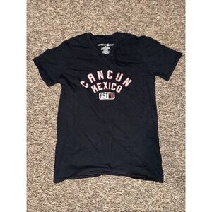 Cancun Mexico Vacation Tourist Souvenir Black Graphic Print T Shirt Womens Small